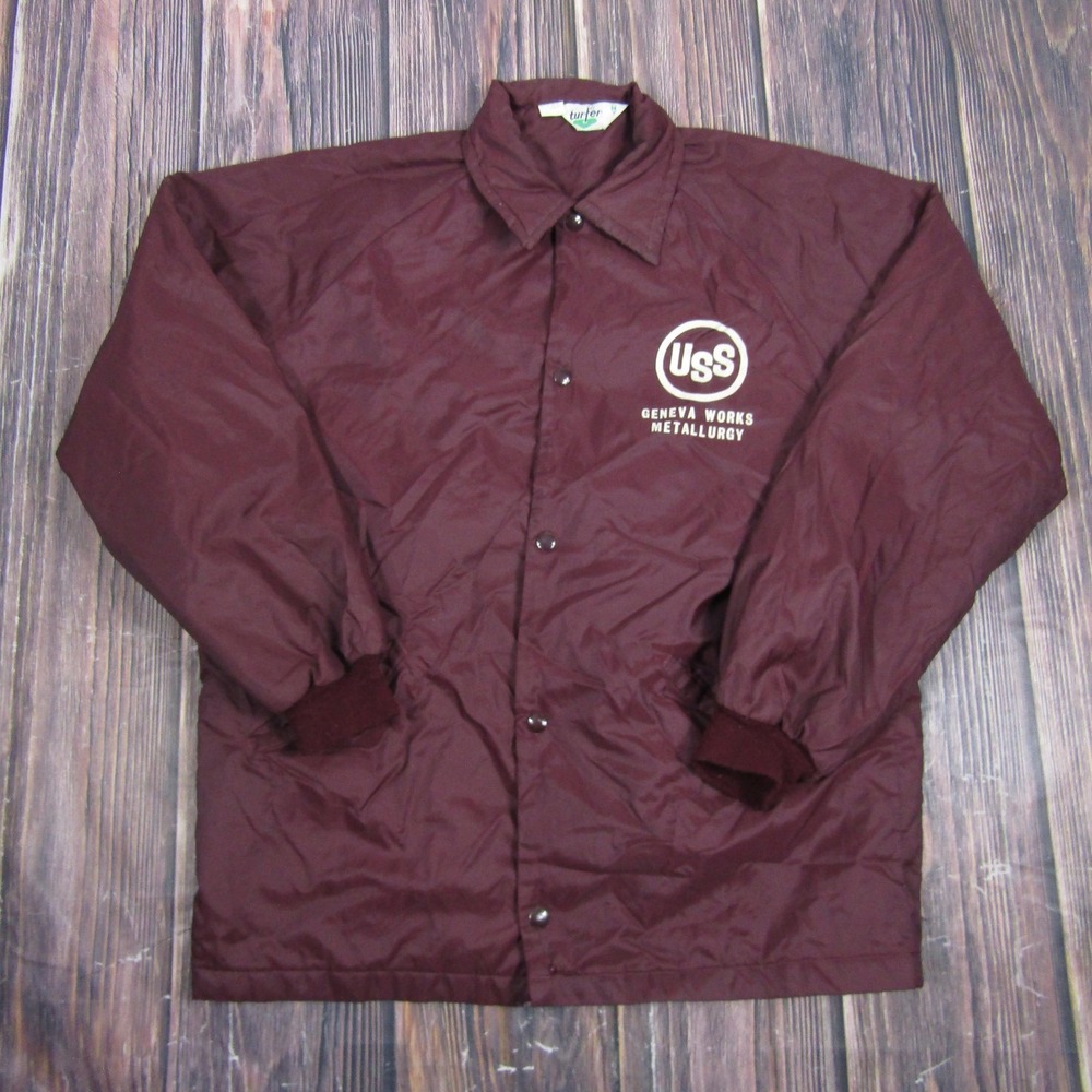 Turfer Jacket Mens M Red Vintage Snap Windbreaker USS‎ Geneva Works Metallurgy